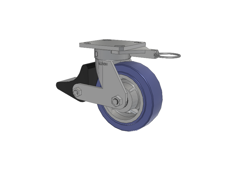 110 Series Kingpinless Top Plate Swivel Caster with 6 x 2 Blue HF - HydroTech (Flat) Wheel and Poly Lock Integrated Brake