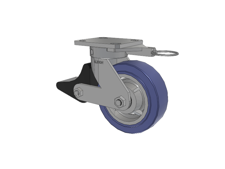 110 Series Kingpinless Top Plate Swivel Caster with 6 x 2 Blue HF - HydroTech (Flat) Wheel and Poly Lock Integrated Brake