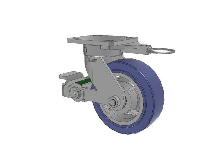 110 Series Kingpinless Top Plate Swivel Caster with 6 x 2 Blue HF - HydroTech (Flat) Wheel and Poly Cam Brake