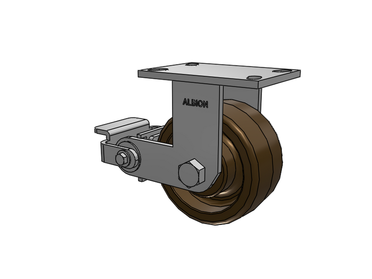 330 Series Top Plate Rigid Caster with 6 x 3 Reddish-Green Phenolic Resin TR - Phenolic (High Heat) Wheel and Poly Cam Brake