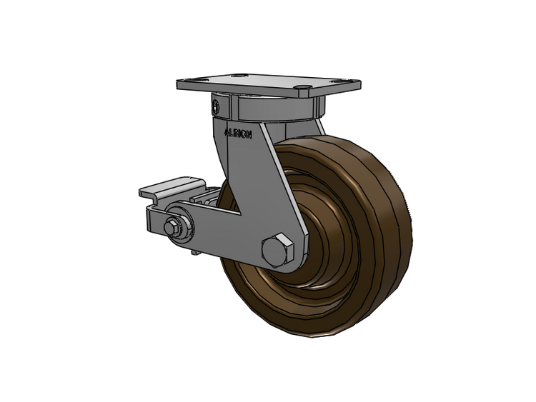 330 Series Top Plate Swivel Caster with 8 x 3 Reddish-Green Phenolic Resin TR - Phenolic (High Heat) Wheel and Poly Cam Brake