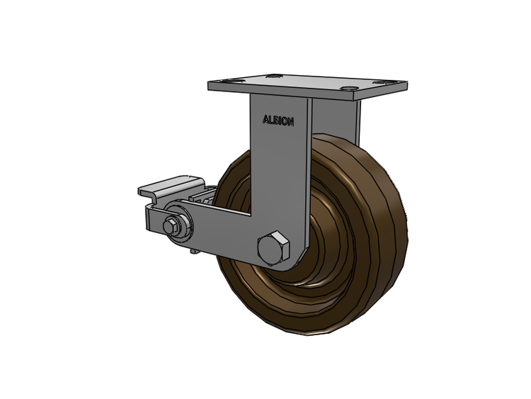 330 Series Top Plate Rigid Caster with 8 x 3 Reddish-Green Phenolic Resin TR - Phenolic (High Heat) Wheel and Poly Cam Brake