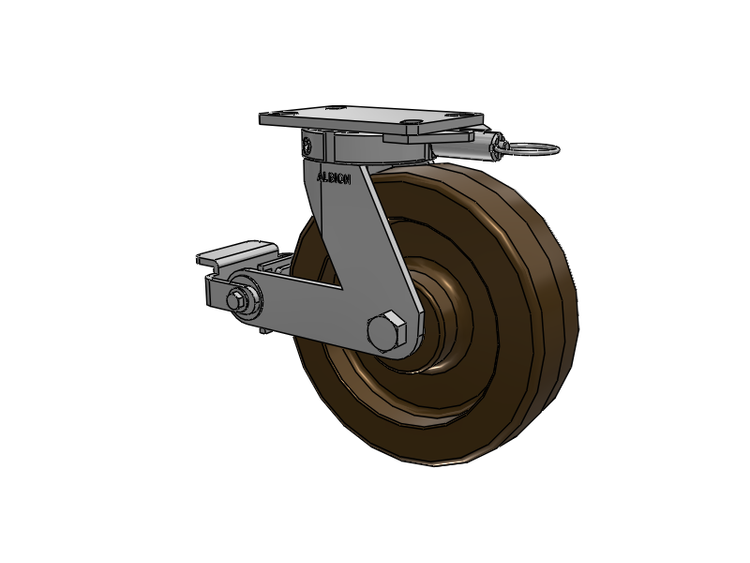 330 Series Top Plate Swivel Caster with 10 x 3 Reddish-Green Phenolic Resin TR - Phenolic (High Heat) Wheel and Poly Cam Brake