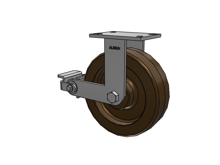 330 Series Top Plate Rigid Caster with 10 x 3 Reddish-Green Phenolic Resin TR - Phenolic (High Heat) Wheel and Poly Cam Brake