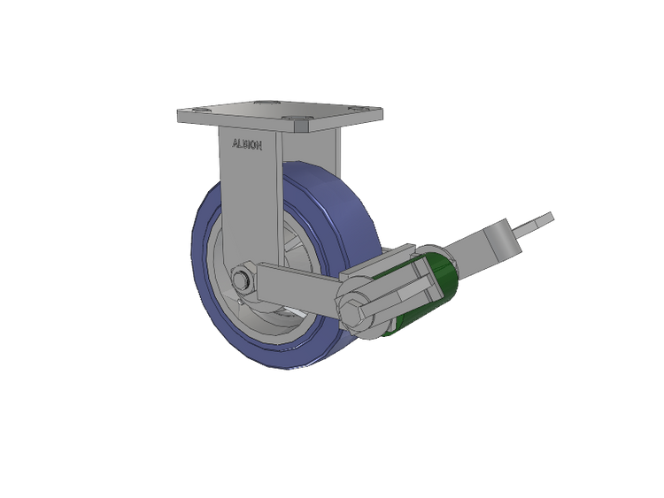 110 Series Kingpinless Top Plate Rigid Caster with 6 x 2 Blue HF - HydroTech (Flat) Wheel and Poly Cam Brake