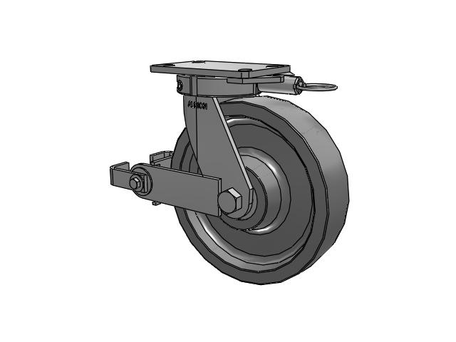 330 Series Top Plate Swivel Caster with 10 x 2.5 Grey Polyurethane XP - X-treme Plus Solid Polyurethane Wheel and Poly Cam Brake