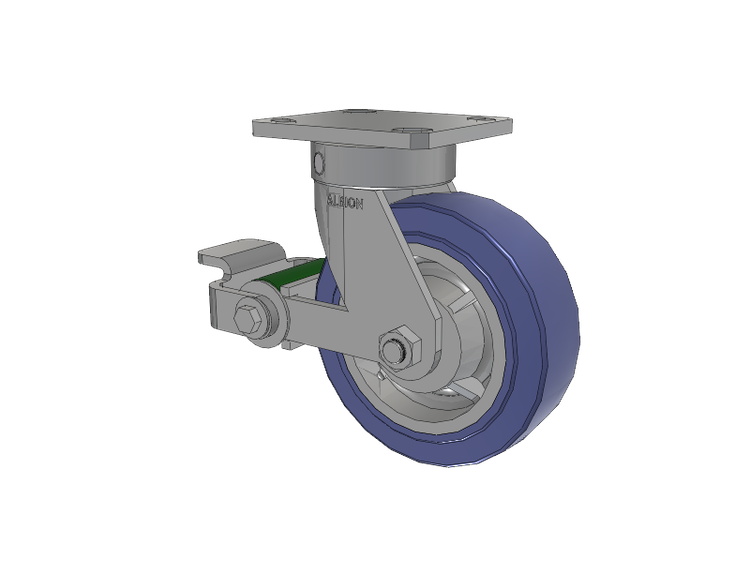 110 Series Kingpinless Top Plate Swivel Caster with 6 x 2 Blue HF - HydroTech (Flat) Wheel and Poly Cam Brake