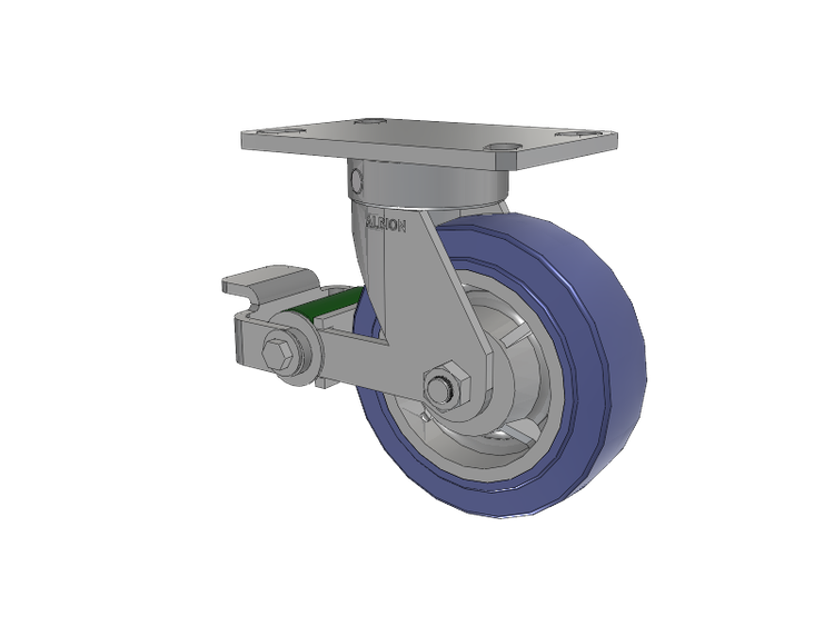 110 Series Kingpinless Top Plate Swivel Caster with 6 x 2 Blue HF - HydroTech (Flat) Wheel and Poly Cam Brake