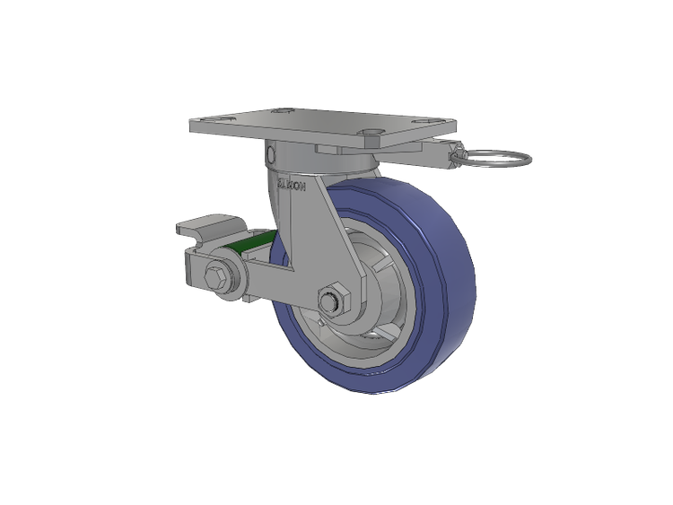 110 Series Kingpinless Top Plate Swivel Caster with 6 x 2 Blue HF - HydroTech (Flat) Wheel and Poly Cam Brake