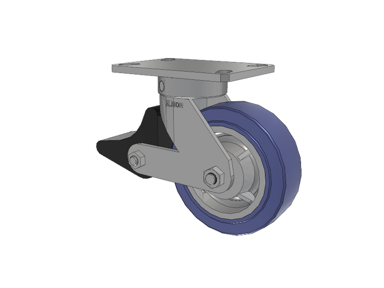 110 Series Kingpinless Top Plate Swivel Caster with 6 x 2 Blue HF - HydroTech (Flat) Wheel and Poly Lock Integrated Brake