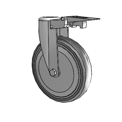 364/367 Hollow Kingpin Swivel Caster with 6 x 1.25 Grey TPR (Round) Wheel and Total Lock Brake