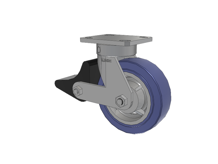 110 Series Kingpinless Top Plate Swivel Caster with 6 x 2 Blue HF - HydroTech (Flat) Wheel and Poly Lock Integrated Brake