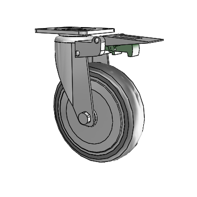 364/367 Top Plate Swivel Caster with 5 x 1.25 Grey TPR (Round) Wheel and Directional Lock Brake