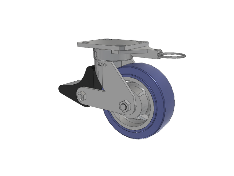 110 Series Kingpinless Top Plate Swivel Caster with 6 x 2 Blue HF - HydroTech (Flat) Wheel and Poly Lock Integrated Brake