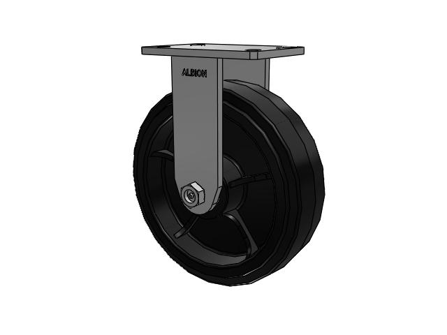 370 Series Top Plate Rigid Caster with 10 x 3 Black Tread on Black Enamel Core MR - Moldon Rubber (Cast Iron Core) Wheel