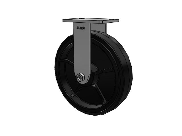 370 Series Top Plate Rigid Caster with 12 x 3 Black Tread on Black Enamel Core MR - Moldon Rubber (Cast Iron Core) Wheel