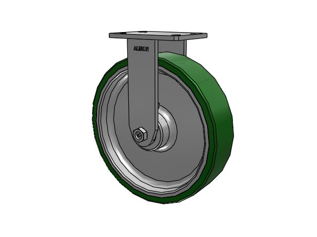 370 Series Top Plate Rigid Caster with 12 x 3 Green Tread on Aluminum Core PE - Polyurethane (Cast Iron Core) Wheel
