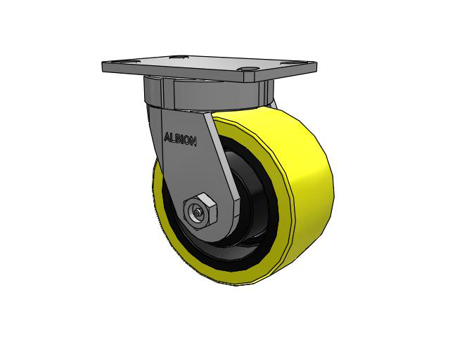 370 Series Top Plate Swivel Caster with 6 x 3 Yellow Tread on Black Cast Iron Core PF - Polyurethane (Heavy Duty Cast Iron Core) Wheel