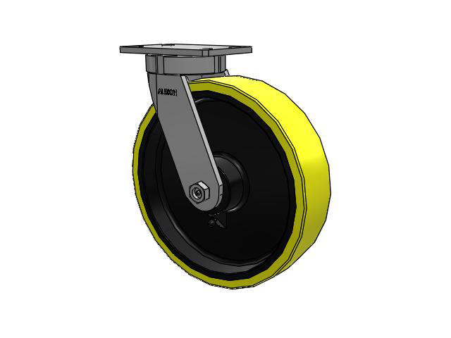 370 Series Top Plate Swivel Caster with 12 x 3 Yellow Tread on Black Cast Iron Core PF - Polyurethane (Heavy Duty Cast Iron Core) Wheel