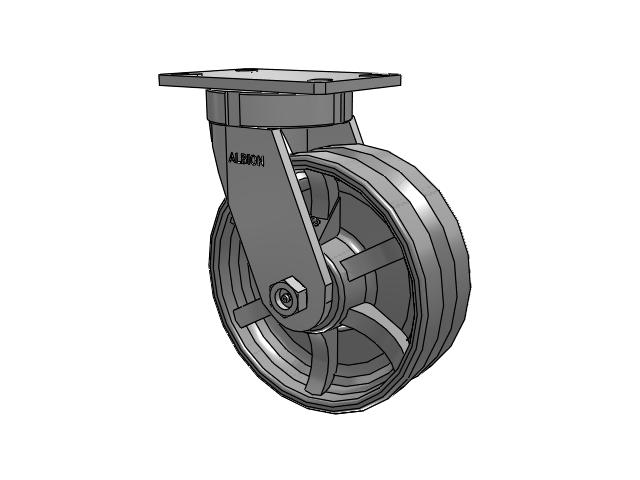 370 Series Top Plate Swivel Caster with 8 x 3 Silver Enamel Paint VG - Cast Iron V-Groove Wheel