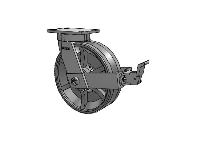 370 Series Top Plate Swivel Caster with 10 x 3 Silver Enamel Paint VG - Cast Iron V-Groove Wheel and Face Brake