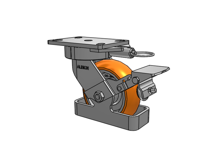 38 Series Maintenance Free Top Plate Swivel Caster with 6 x 2 Orange tread on aluminum core AN - Round Polyurethane (Aluminum Core) Wheel and Face Brake