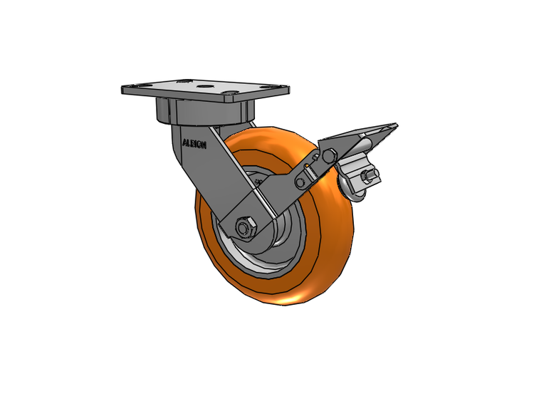 38 Series Maintenance Free Top Plate Swivel Caster with 8 x 2 Orange tread on aluminum core AN - Round Polyurethane (Aluminum Core) Wheel and Face Brake