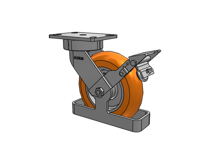 38 Series Maintenance Free Top Plate Swivel Caster with 8 x 2 Orange tread on aluminum core AN - Round Polyurethane (Aluminum Core) Wheel and Face Brake