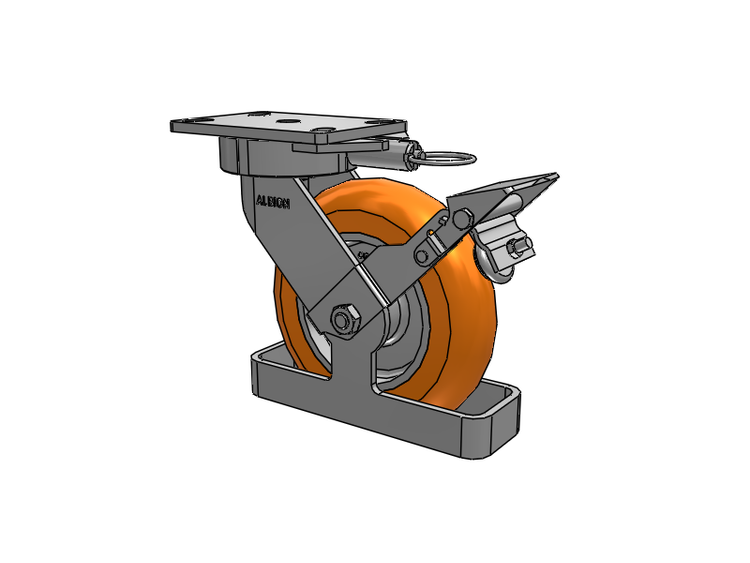 38 Series Maintenance Free Top Plate Swivel Caster with 8 x 2 Orange tread on aluminum core AN - Round Polyurethane (Aluminum Core) Wheel and Face Brake