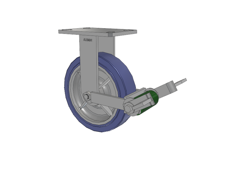 110 Series Kingpinless Top Plate Rigid Caster with 8 x 2 Blue HF - HydroTech (Flat) Wheel and Poly Cam Brake