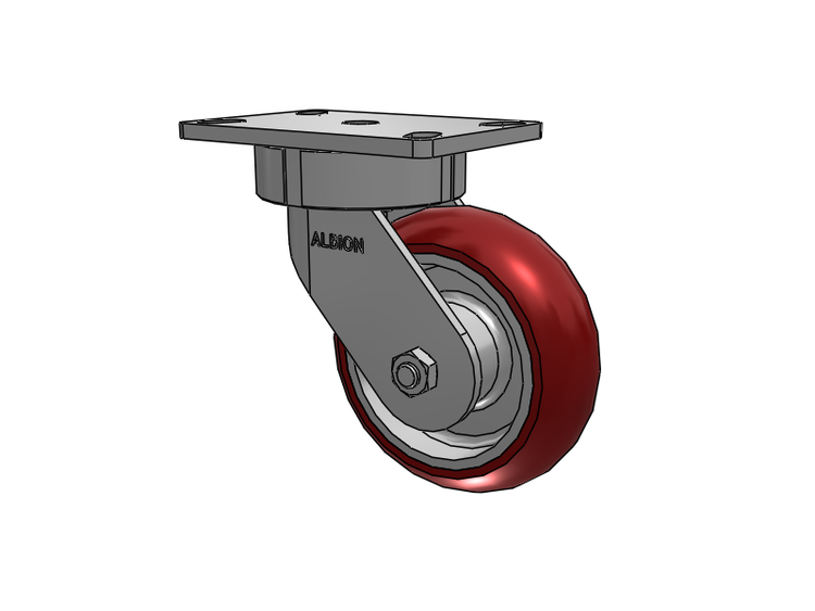 38 Series Maintenance Free Top Plate Swivel Caster with 6 x 2 Maroon Tread on Aluminum Core AX - Round Polyurethane (Aluminum Core) Wheel