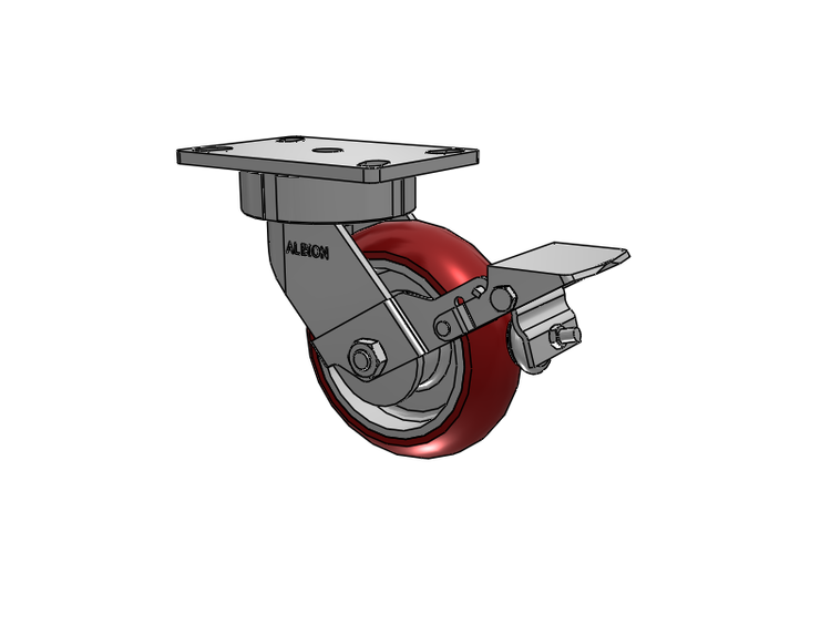 38 Series Maintenance Free Top Plate Swivel Caster with 6 x 2 Maroon Tread on Aluminum Core AX - Round Polyurethane (Aluminum Core) Wheel and Face Brake