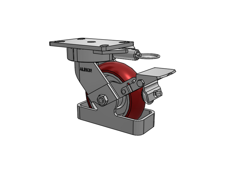 38 Series Maintenance Free Top Plate Swivel Caster with 6 x 2 Maroon Tread on Aluminum Core AX - Round Polyurethane (Aluminum Core) Wheel and Face Brake