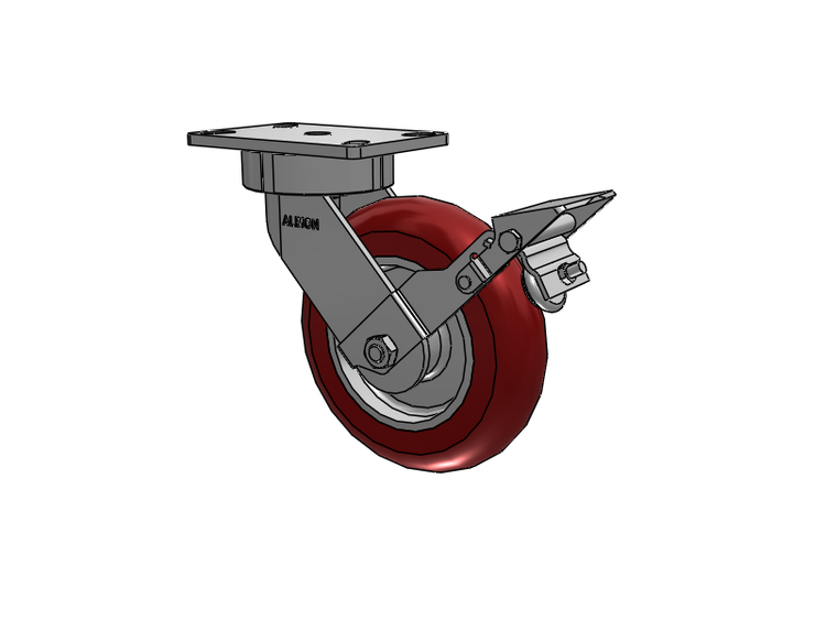 38 Series Maintenance Free Top Plate Swivel Caster with 8 x 2 Maroon Tread on Aluminum Core AX - Round Polyurethane (Aluminum Core) Wheel and Face Brake