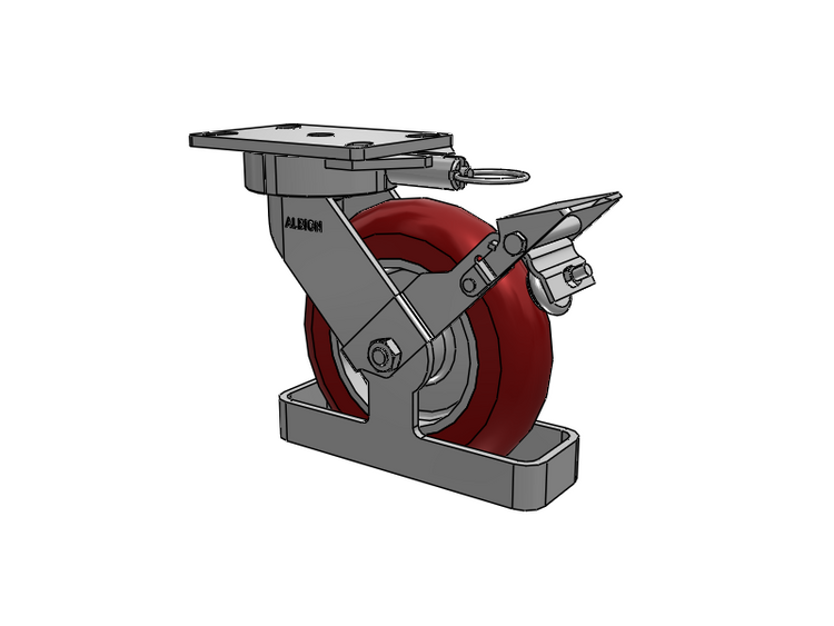 38 Series Maintenance Free Top Plate Swivel Caster with 8 x 2 Maroon Tread on Aluminum Core AX - Round Polyurethane (Aluminum Core) Wheel and Face Brake