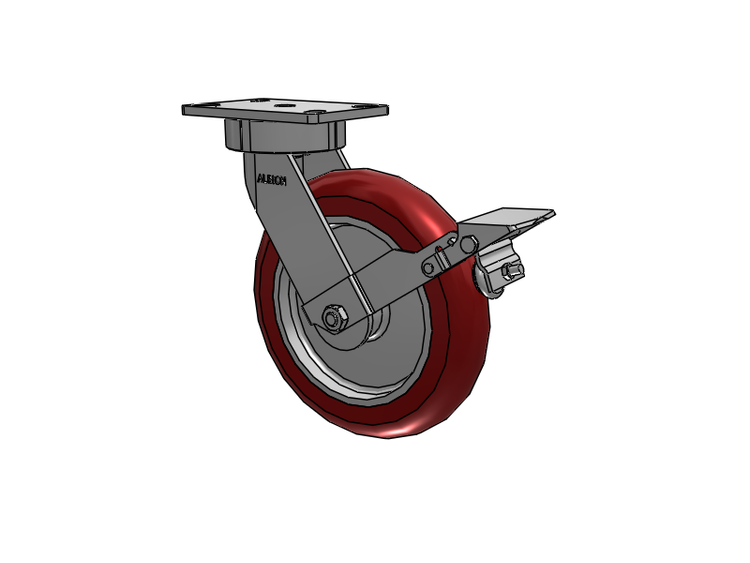 38 Series Maintenance Free Top Plate Swivel Caster with 10 x 2 Maroon Tread on Aluminum Core AX - Round Polyurethane (Aluminum Core) Wheel and Face Brake