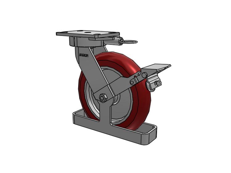 38 Series Maintenance Free Top Plate Swivel Caster with 10 x 2 Maroon Tread on Aluminum Core AX - Round Polyurethane (Aluminum Core) Wheel and Face Brake