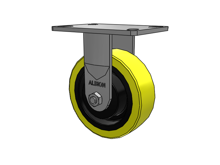 38 Series Maintenance Free Top Plate Rigid Caster with 6 x 2 Yellow Tread on Black Cast Iron Core PF - Polyurethane (Heavy Duty Cast Iron Core) Wheel
