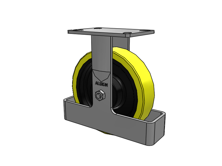 38 Series Maintenance Free Top Plate Rigid Caster with 8 x 2 Yellow Tread on Black Cast Iron Core PF - Polyurethane (Heavy Duty Cast Iron Core) Wheel