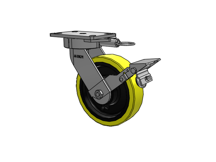 38 Series Maintenance Free Top Plate Swivel Caster with 8 x 2 Yellow Tread on Black Cast Iron Core PF - Polyurethane (Heavy Duty Cast Iron Core) Wheel and Face Brake