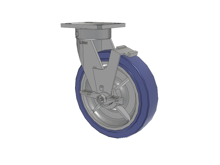 110 Series Kingpinless Top Plate Swivel Caster with 8 x 2 Blue HF - HydroTech (Flat) Wheel and Face Brake