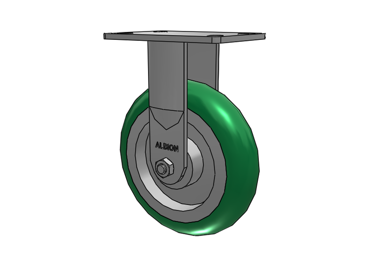 38 Series Maintenance Free Top Plate Rigid Caster with 8 x 2 Green Tread on Aluminum Core PM - Round Polyurethane (Aluminum Core) Wheel