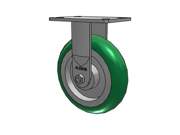 38 Series Maintenance Free Top Plate Rigid Caster with 8 x 2 Green Tread on Aluminum Core PM - Round Polyurethane (Aluminum Core) Wheel