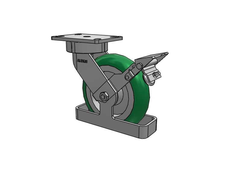 38 Series Maintenance Free Top Plate Swivel Caster with 8 x 2 Green Tread on Aluminum Core PM - Round Polyurethane (Aluminum Core) Wheel and Face Brake