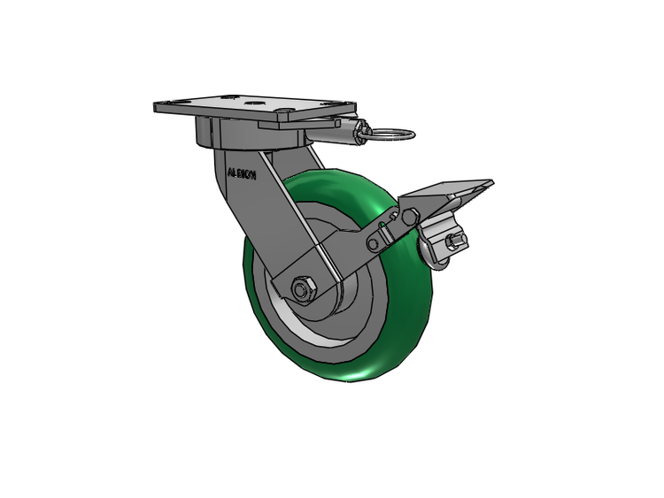 38 Series Maintenance Free Top Plate Swivel Caster with 8 x 2 Green Tread on Aluminum Core PM - Round Polyurethane (Aluminum Core) Wheel and Face Brake