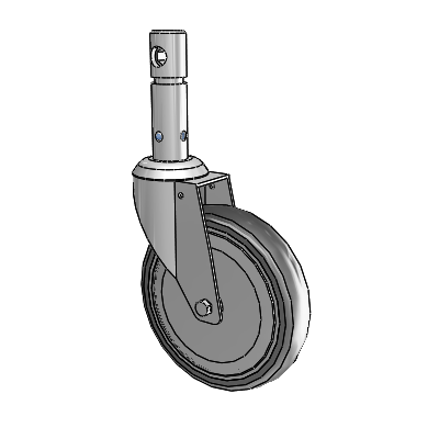 Central Locking Stem Swivel Caster with 6 x 1.25 Grey TPR (Round) Wheel and Total Lock Brake
