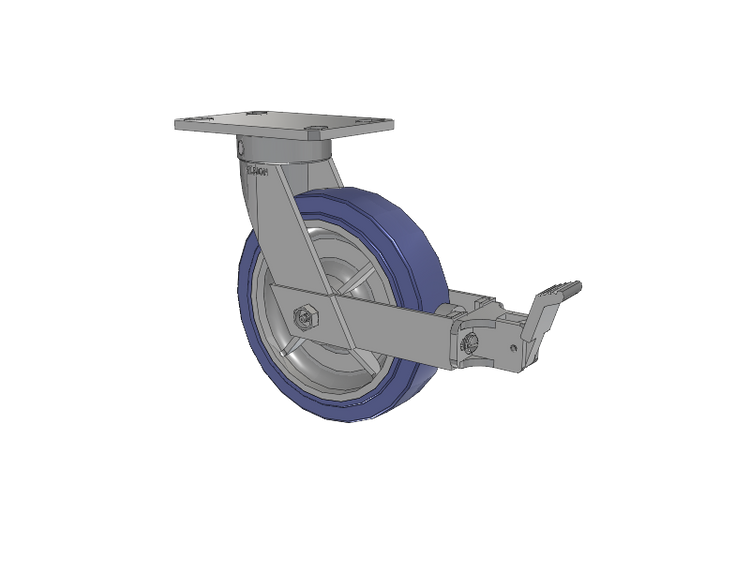 110 Series Kingpinless Top Plate Swivel Caster with 8 x 2 Blue HF - HydroTech (Flat) Wheel and Face Brake
