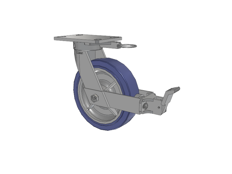 110 Series Kingpinless Top Plate Swivel Caster with 8 x 2 Blue HF - HydroTech (Flat) Wheel and Face Brake