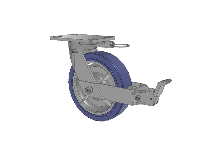 110 Series Kingpinless Top Plate Swivel Caster with 8 x 2 Blue HF - HydroTech (Flat) Wheel and Face Brake
