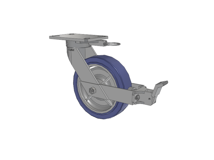 110 Series Kingpinless Top Plate Swivel Caster with 8 x 2 Blue HF - HydroTech (Flat) Wheel and Face Brake